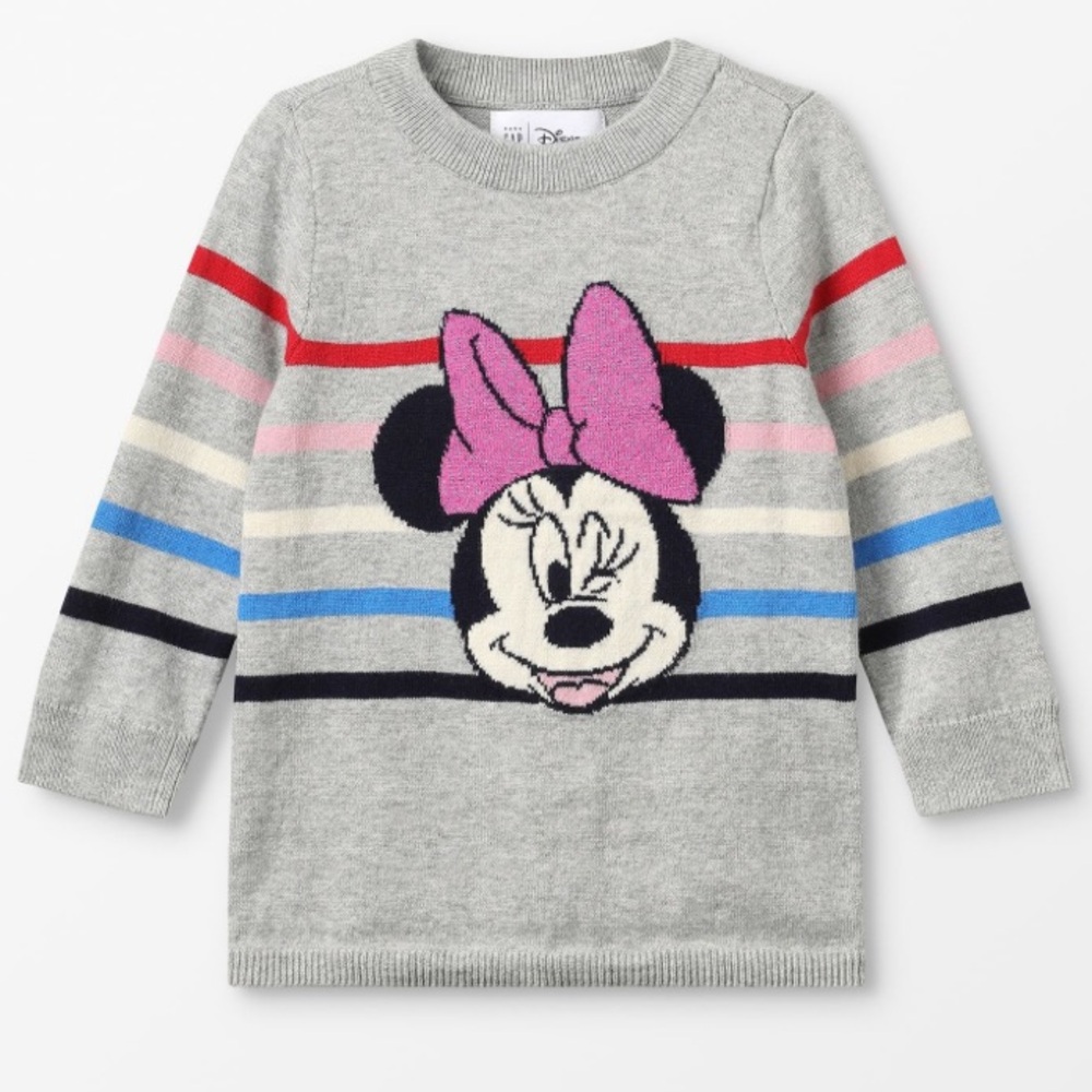 😊FREE😊 GAP Disney Gray and Pink Sweater Dress with Minnie Mouse Design 12-18m